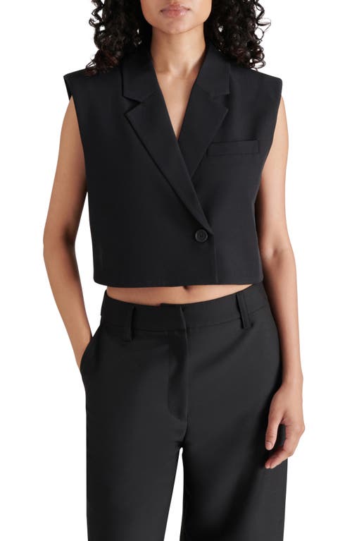 Shop Steve Madden Amour Padded Shoulder Crop Vest In Black