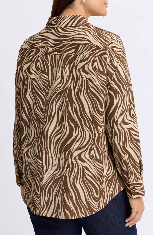 Shop Foxcroft Haven Zebra Cotton Corduroy Button-up Shirt In Brown