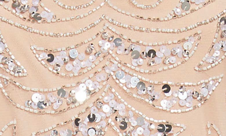 Pisarro Nights Illusion Sleeve Beaded A-line Gown In Blush