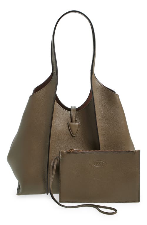 Shop Tod's Small Logo Leather Shopper Tote In Tortora Scuro