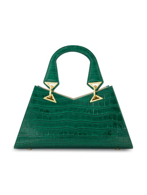 Mac Duggal Gold Plated Hardware Crocodile Embossed Leather Handbag In Deep Green