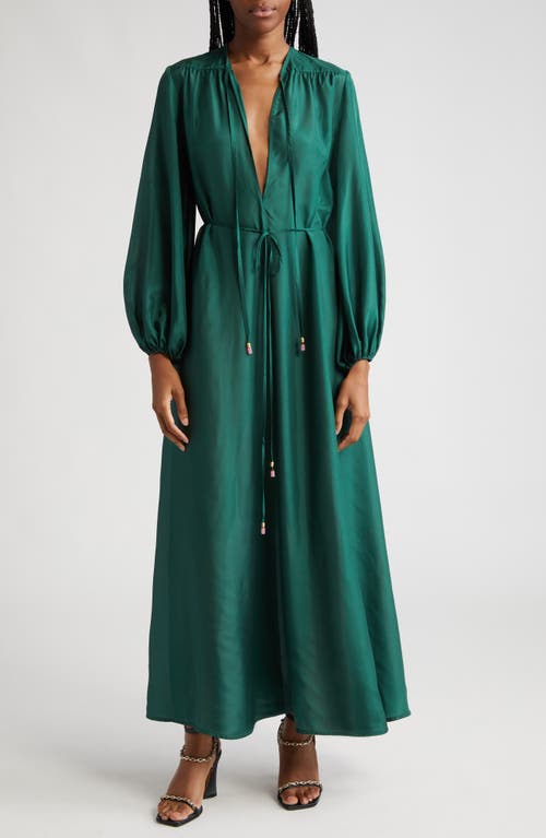Zimmermann Junie Billow Silk Maxi Dress in Bottle Green at Nordstrom, Size 0P