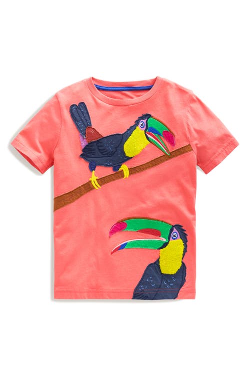 Mini Boden Kids' Appliqué Cotton T-shirt In Coral Pink Toucans