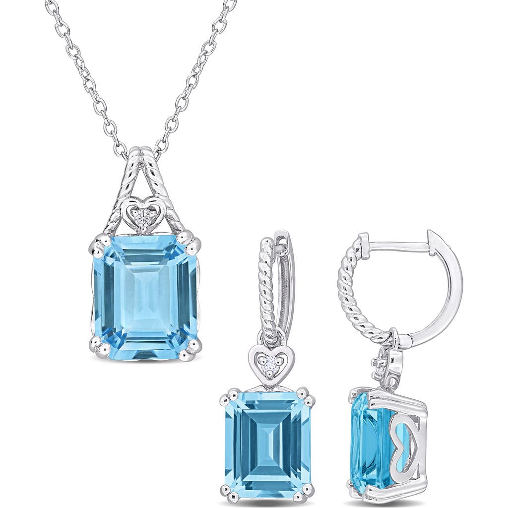 Delmar Sky Blue Topaz & White Topaz Heart Necklace & Earrings Set In Blue