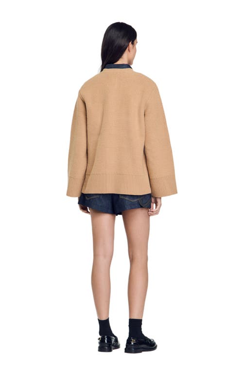 Shop Sandro Long Wool Cardigan In Camel