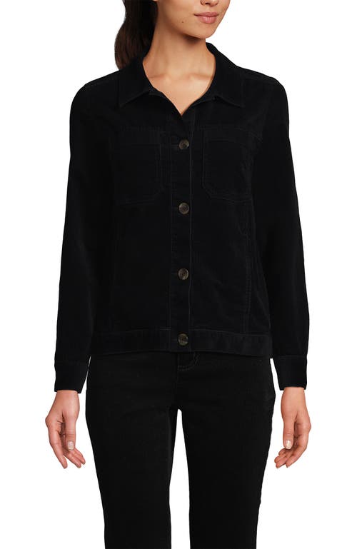 Shop Lands' End Corduroy Cropped Button Front Jacket In Black