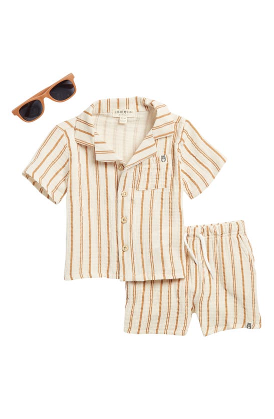 Shop Rabbit And Bear Organic Organic Cotton Gauze Shirt & Shorts Set With Sunglasses In Stripe