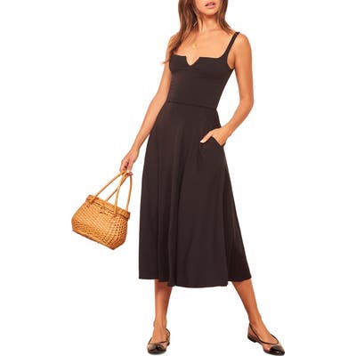 Reformation Zarina Notch Neck Dress, Black