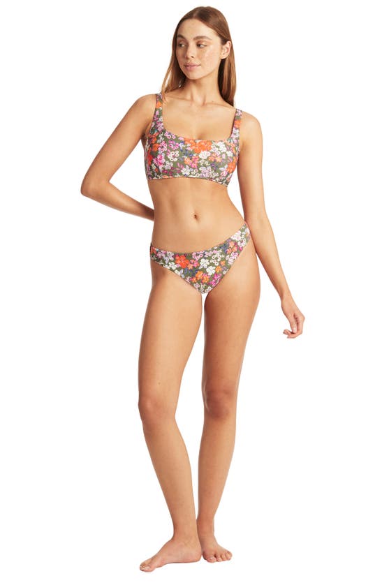 Shop Sea Level Floral Square Neck Bralette Bikini Top In Khaki