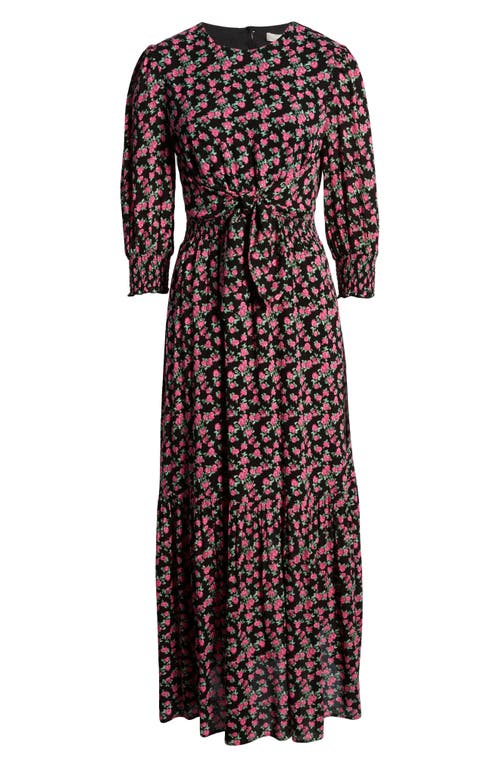 Shop Wayf Floral Print Smocked Waist Maxi Dress In Black Roses Clip