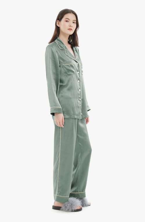 Shop Lilysilk Gold Piping Silk Pajamas Set In Avocado Green