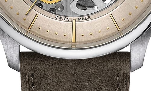 Tissot Men's Swiss Automatic Chemin Des Tourelles Skeleton Brown Leather Strap Watch 39mm In Grey/ivory