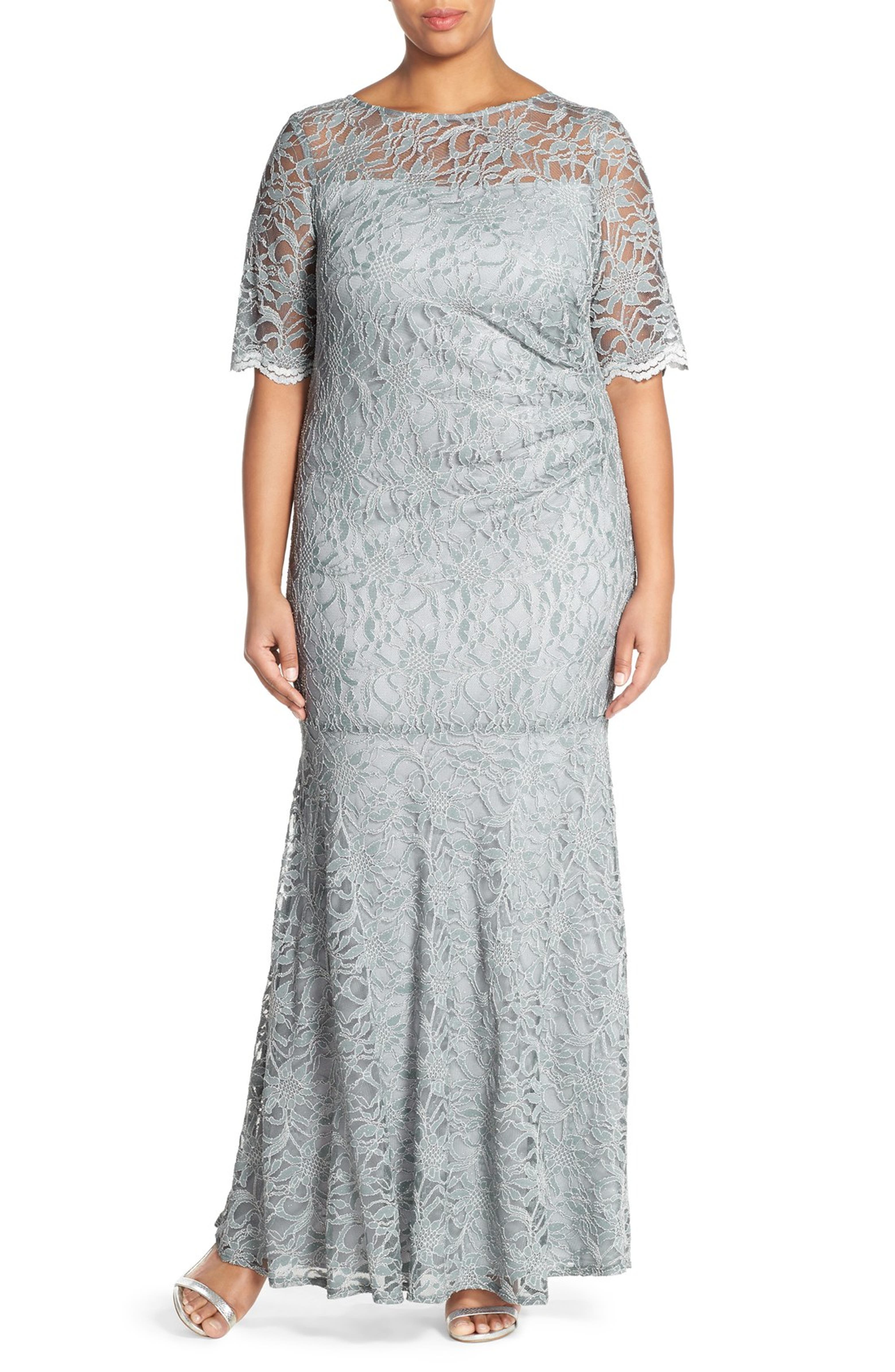 Xscape Short Sleeve Shimmer Lace Gown (Plus Size) | Nordstrom