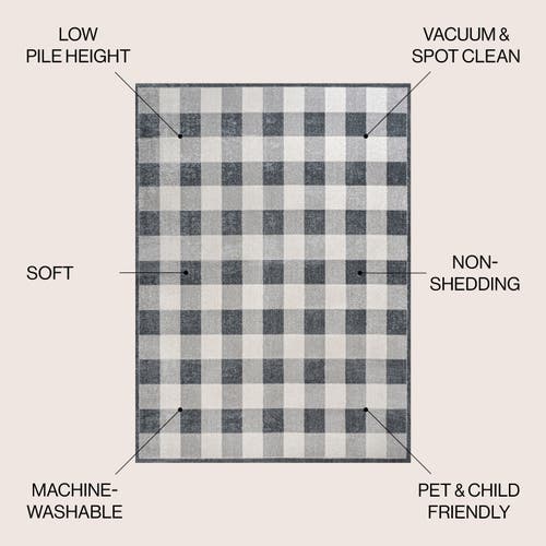 Jonathan Y Gingham Gradient Plaid Cottage Machine-washable Area Rug In Light Gray/dark Gray/cream