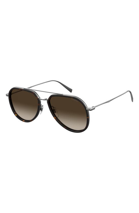 Levi's 56mm Mirrored Aviator Sunglasses In Ruthenium/ Brown Shaded