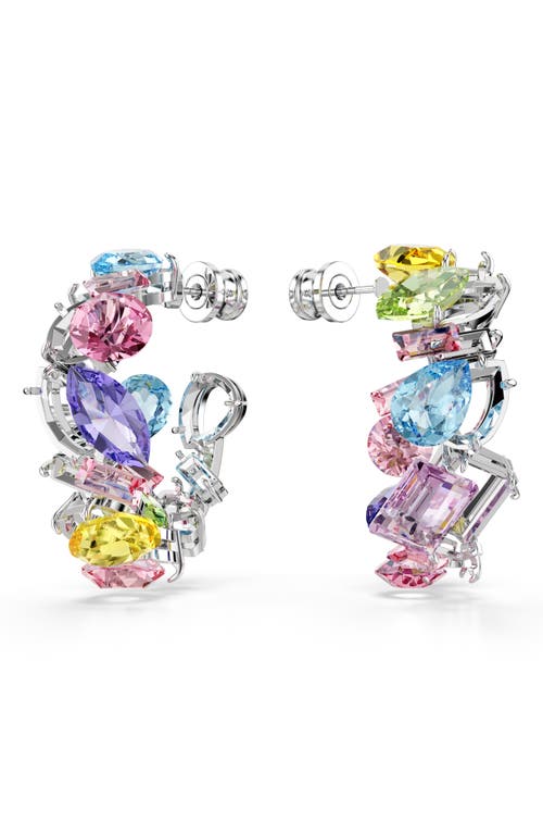 Swarovski Asymmetrical Design, Mixed Cuts, Small, Multicolored, Rhodium Plated Gema Hoop Earrings In Multicolored