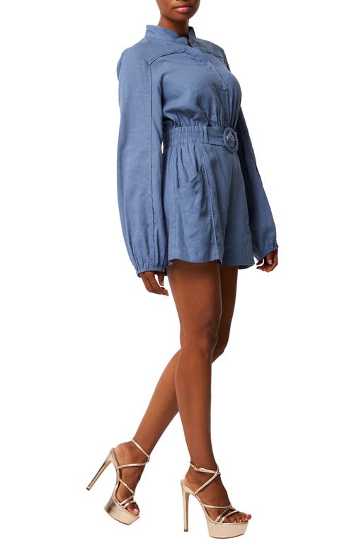 Shop Ciebon Adreanna Belted Long Sleeve Romper In Slate Blue