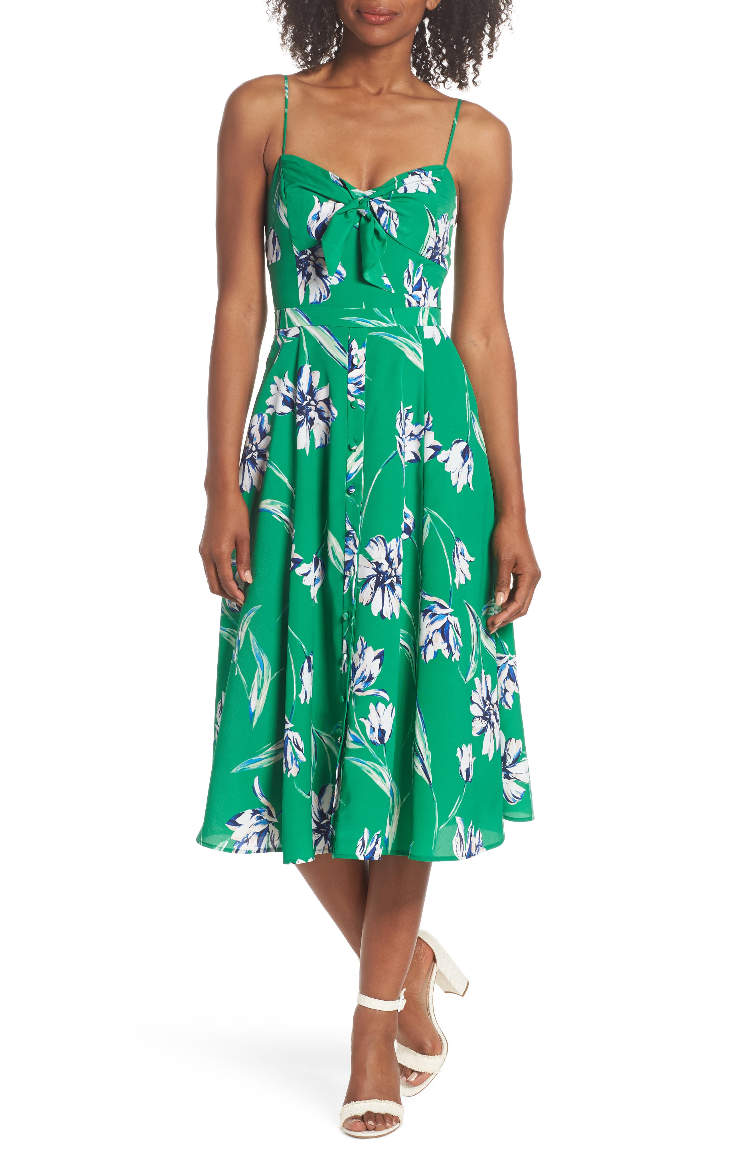 Eliza J Tie Front Midi Dress, Green