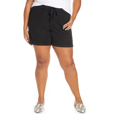 Plus Size Caslon Drawstring Linen Blend Shorts, Black