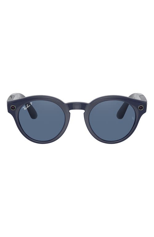 Ray Ban Ray-ban Stories 48mm Round Smart Glasses In Blue/polar Dark Blue