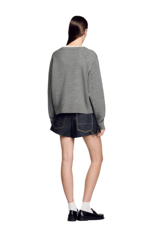 Shop Sandro Contrast Collar Sweater In Grey