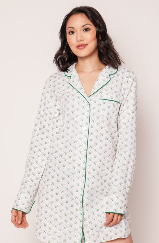 Shop Petite Plume Match Point Long Sleeve Nightshirt In Green
