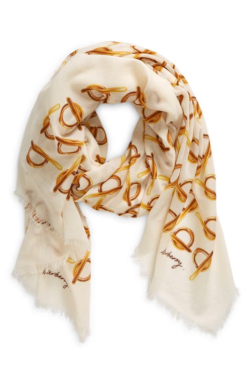 Shop Burberry B Closure Pattern Wool Scarf In Gold/ivory