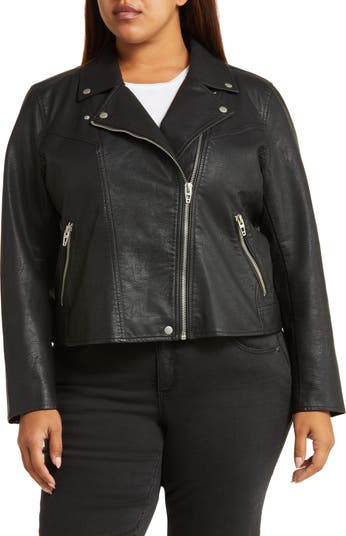Womens Ny&co New York And Company Black Faux Leather Moto Jacket Size  Medium 