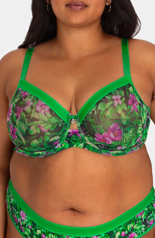 Curvy Couture Full Figure Mesh Underwire Bra In Lush Tropics