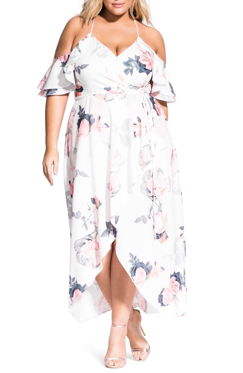 City Chic Pink Lily Cold Shoulder Maxi Dress (Plus Size) | Nordstrom