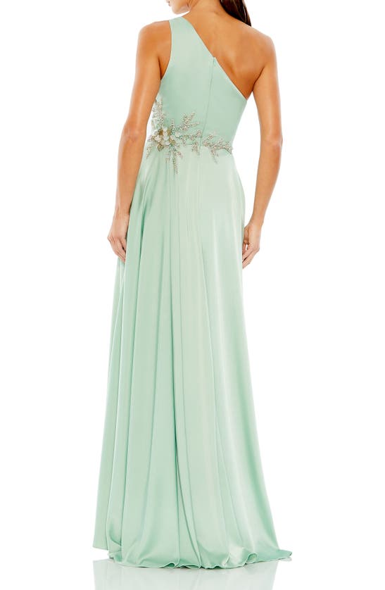 Mac Duggal One-shoulder Ruched Satin Gown In Sage | ModeSens