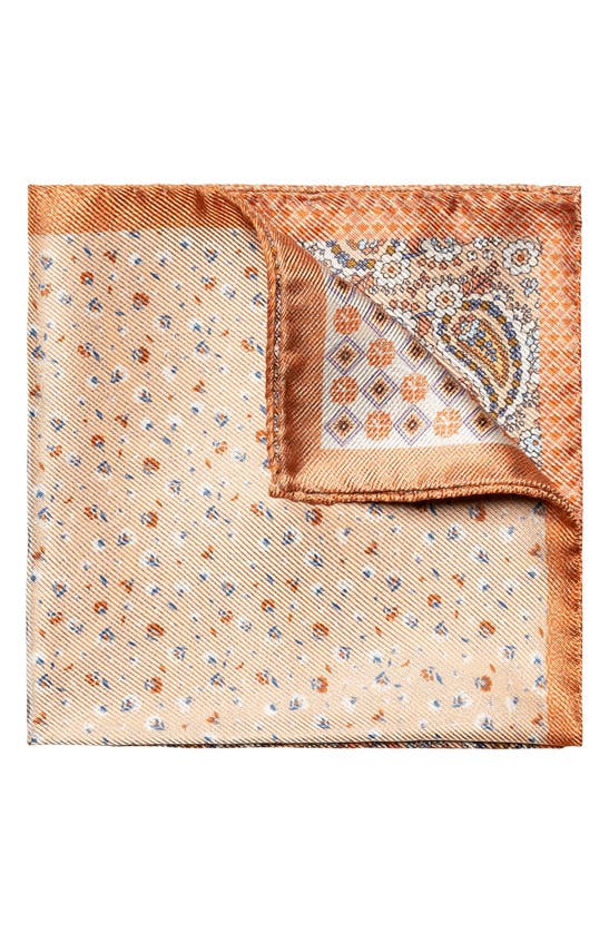 Shop Eton Four-in-one Paisley Silk Pocket Square In Medium Orange