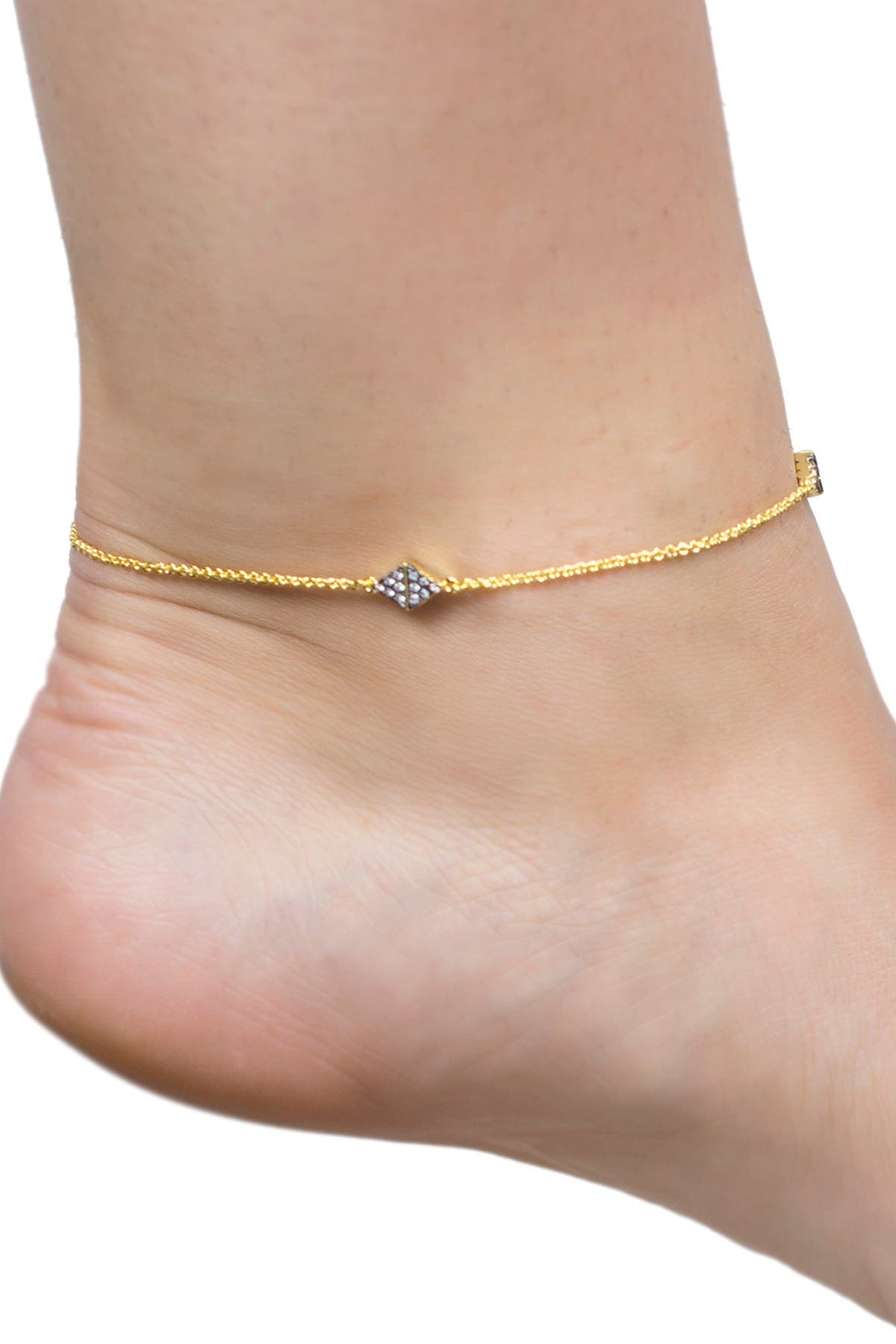 Cz By Kenneth Jay Lane Two-tone Cz Diamond Station Anklet In Open Miscellaneous