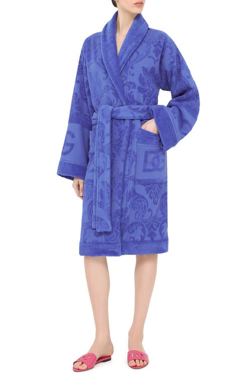 Dolce & Gabbana Dolce&gabbana Logo Jacquard Cotton Terry Robe In Blue