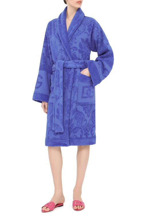 Shop Dolce & Gabbana Dolce&gabbana Logo Jacquard Cotton Terry Robe In Blue