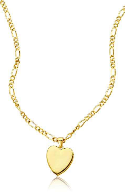 14K Gold Plated Figaro Chain Heart Pendant Necklace