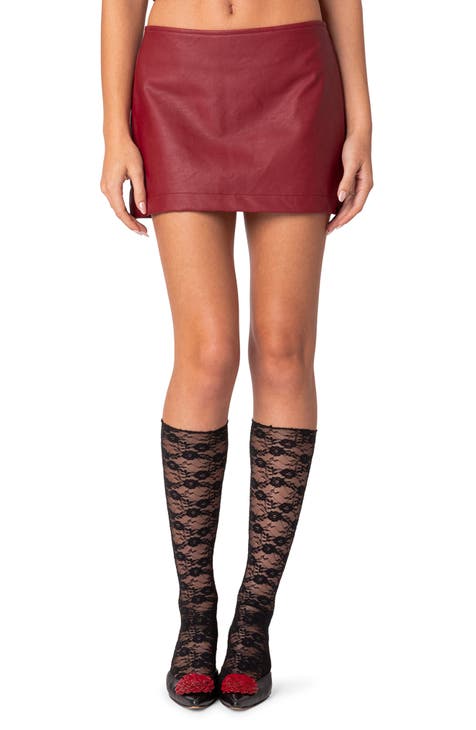 Burgundy faux clearance leather skirt uk