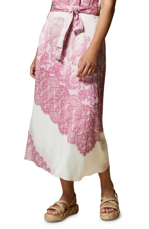 Marina Rinaldi Flared Satin Viscose Skirt in Pink