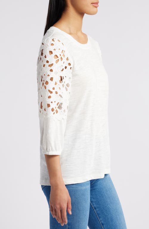 Shop Caslonr Caslon(r) Lace Sleeve Mixed Media Cotton Blend Top In Ivory Cloud