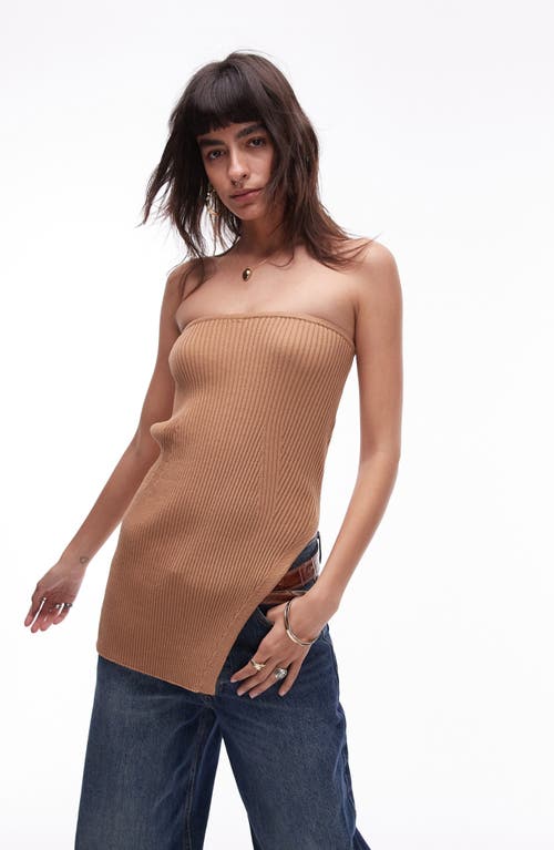 Shop Topshop Rib Sweater Convertible Top/skirt In Camel