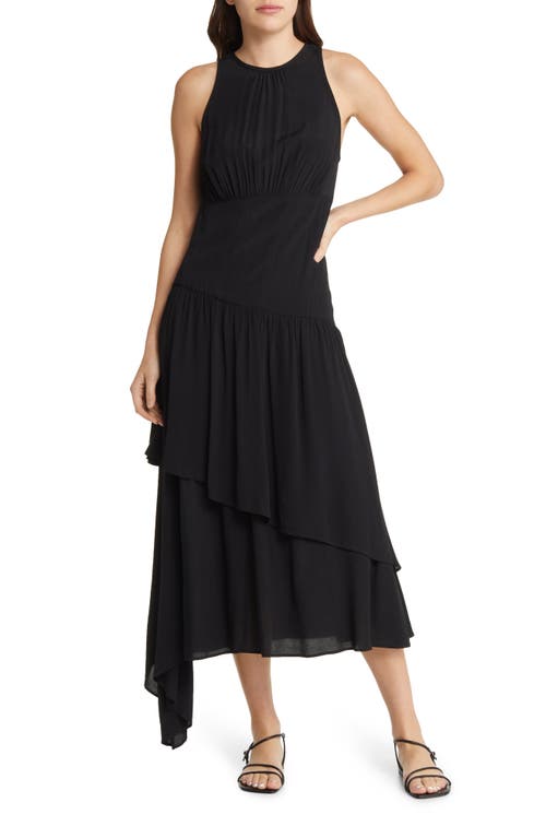 Chelsea28 Sleeveless Tiered Asymmetric Midi Dress in Black