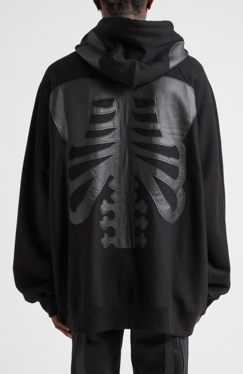 Shop Takahiromiyashita The Soloist Takahiromiyashita Thesoloist. Back Gusset Bone Appliqué Zip Hoodie In Black X Black Bone