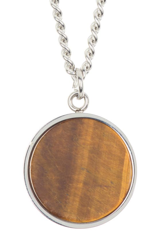 Ike Behar Silver-tone Tiger Eye Pendant Necklace In Brown