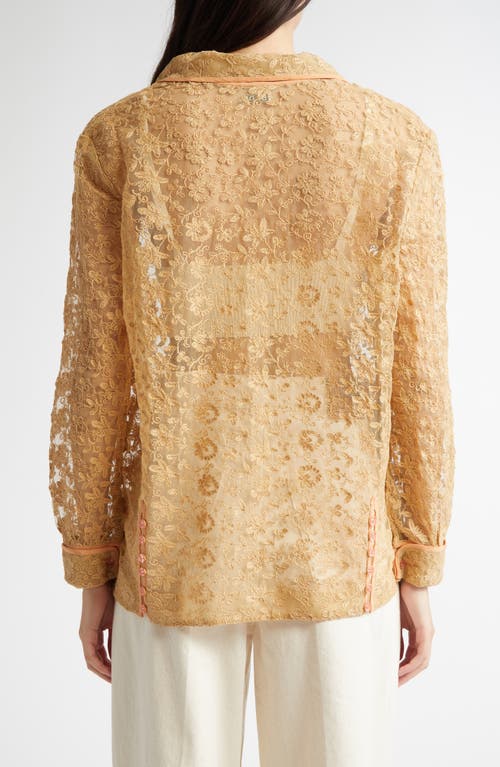 Bode Beige Lace Attic Blouse In Ecru Pink
