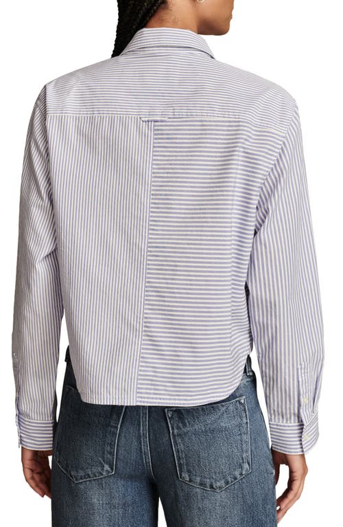 Shop Lucky Brand Stripe Cotton Crop Button-up Shirt In Blue Stripe