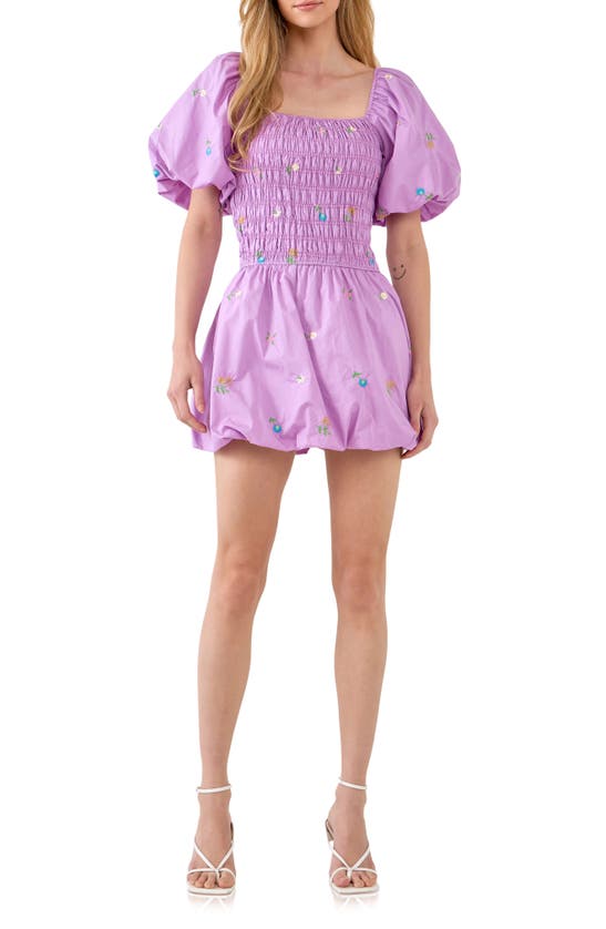 English Factory Floral Embroidery Puff Sleeve Cotton Minidress In Purple Multi