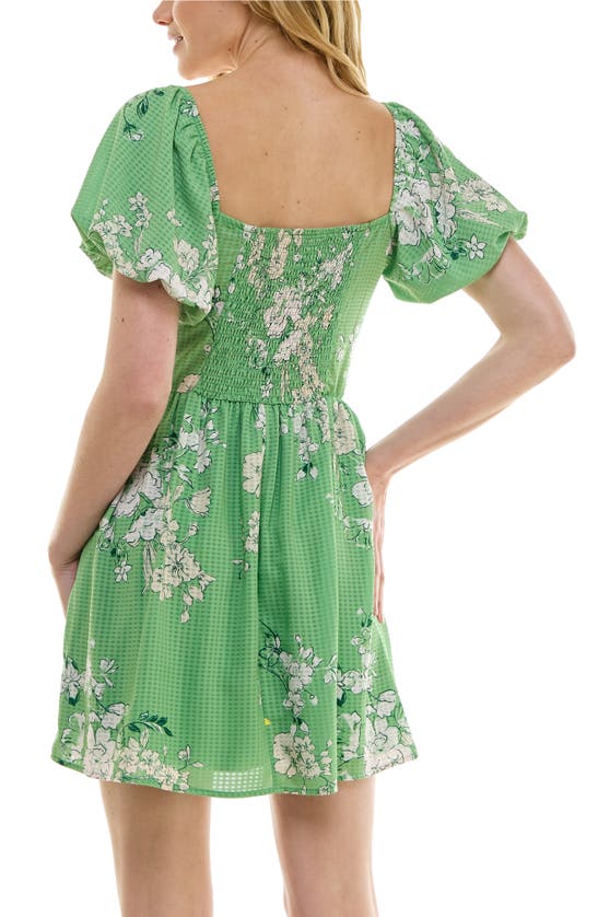 Shop Speechless Floral Gingham Minidress In Lime/ Ivory