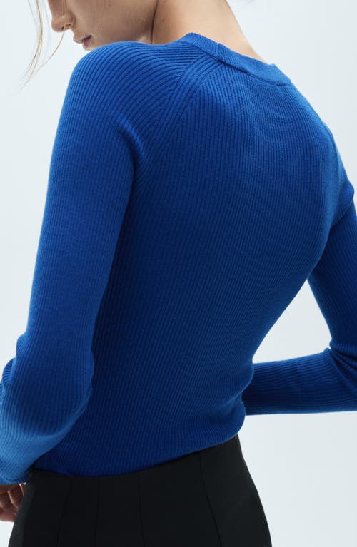Shop Mango Rib Crewneck Sweater In Ink Blue