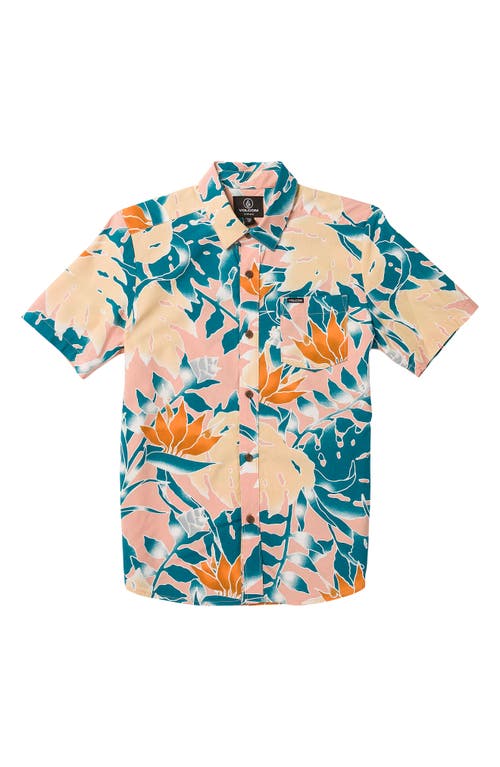 Volcom Kids' Leaf Pit Floral Short Sleeve Button-Up Shirt Salmon at