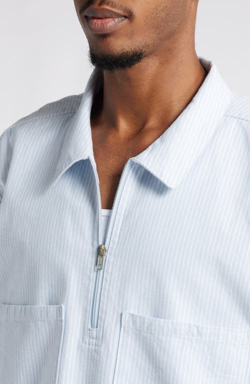 Shop Elwood Mechanic Half Zip Short Sleeve Shirt In Blue Pinstripe